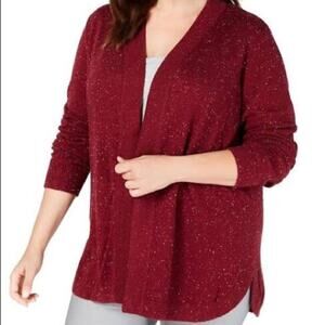 Karen Scott Sweater Burgundy Marled Cardigan-1X